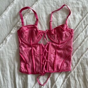 Out From Under Hot Pink Lace Corset Top